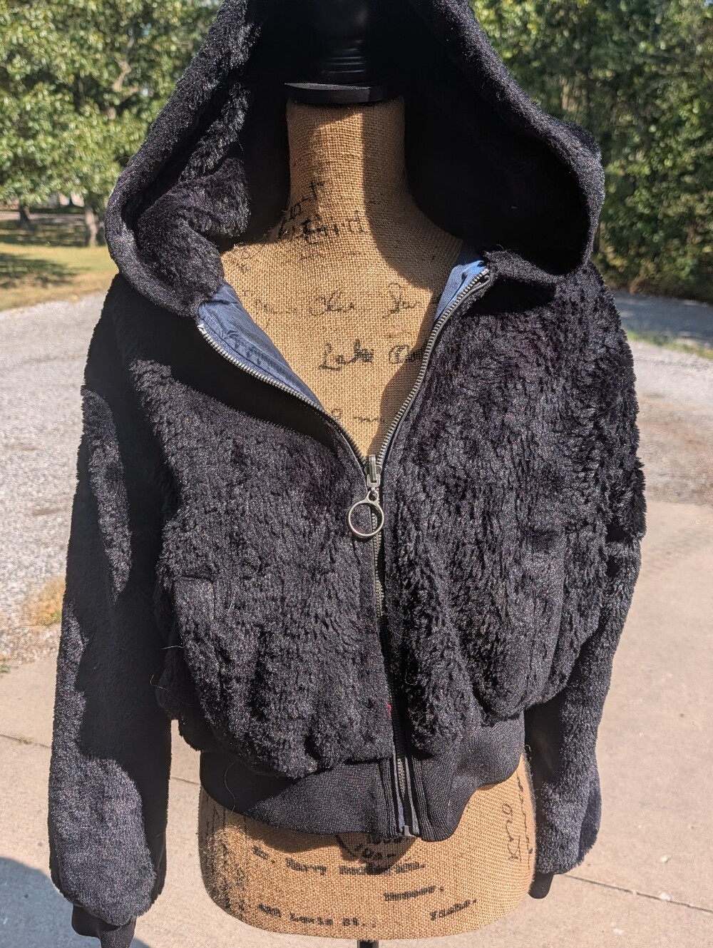 aeropostal Black Faux Fur Hooded Bomber Jacket - Women